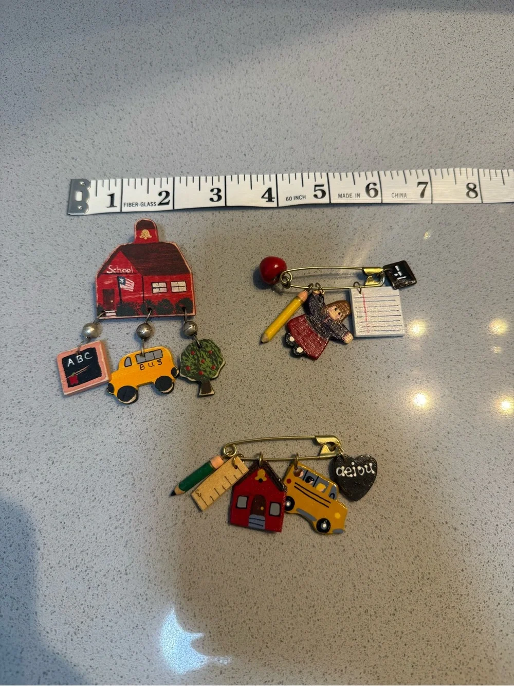 Hand made Back to School Cute Pins- Metal/Wood